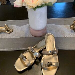 J. Crew Factory Metallic Gold Bow Slide Sandals